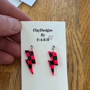 Pink and Black Lightning Bolt Earrings